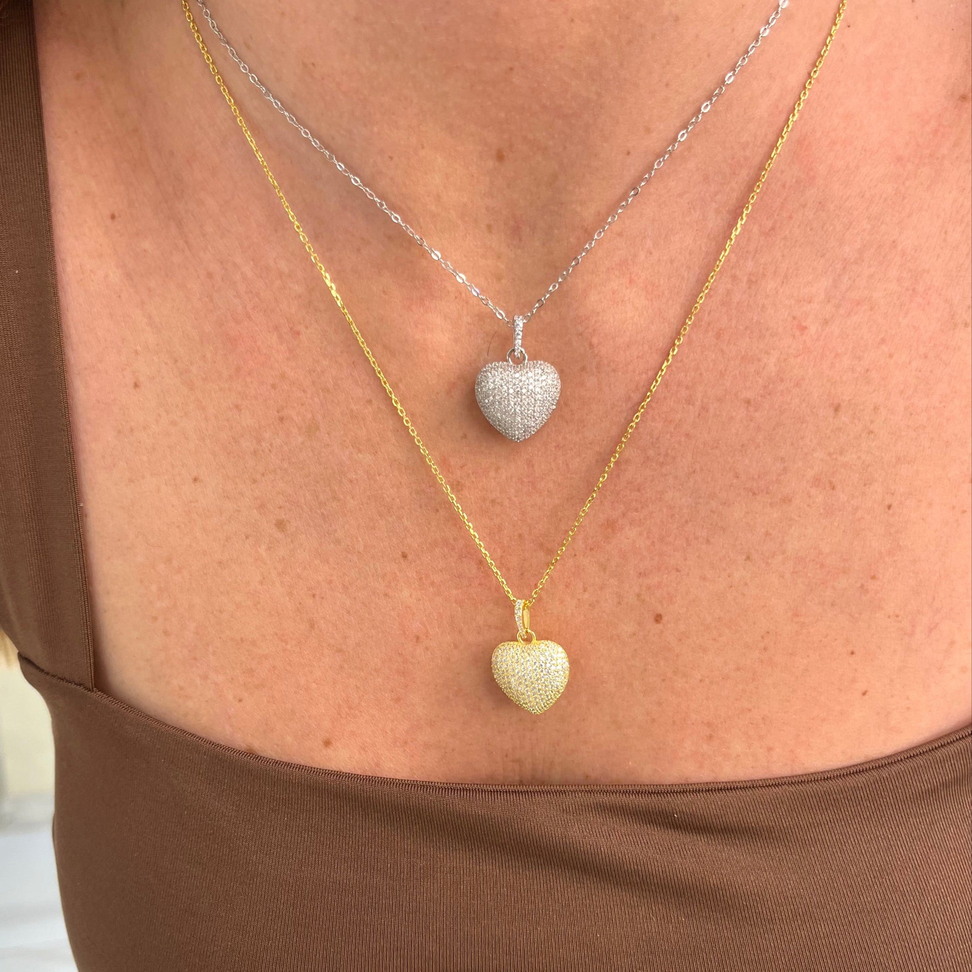 COLLANA CUORE BOMBATO PAVÈ
